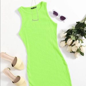 NWOT Shein Lime Green Ribbed Knit Bodycon Dress Small